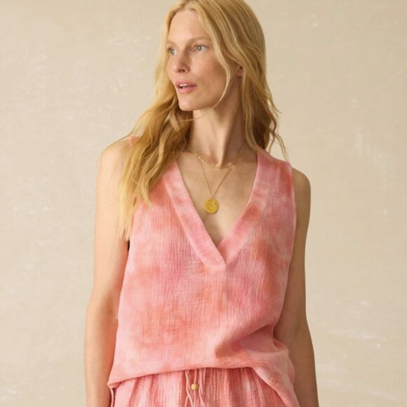 Faherty dune organic cotton gauze sleeveless popover coral skies tie dye large - Picture 1 of 11